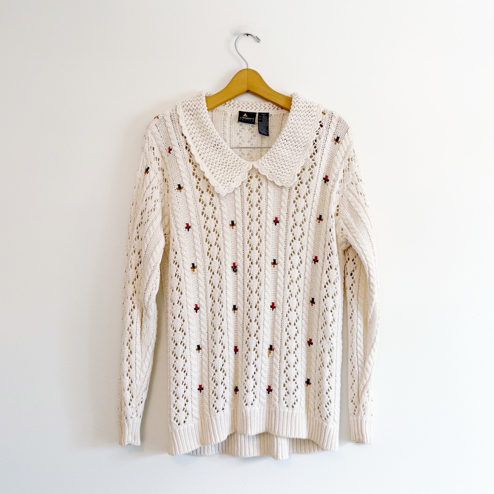 VINTAGE Liz Claiborne crochet floral collar sweater